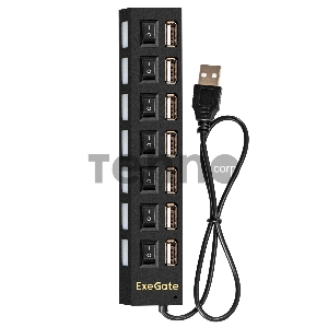 USB-Хаб (концентратор) ExeGate EX293978RUS DUB-72SW (кабель-адаптер USB2.0 --> 7xUSB2.0, кнопки включения/отключения для каждого порта, Plug&Play, черный)