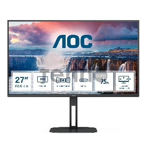 МОНИТОР 27 AOC 27V5CE Black (IPS, 1920x1080, 75Hz, 1 ms, 178°/178°, 300 cd/m, 20M:1, +HDMI 1.4, +4xUSB 3.2, +USB-TypeC)