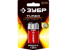 Щелочная батарейка 9 В, тип 6LR61 (крона), 1 шт, ЗУБР Turbo