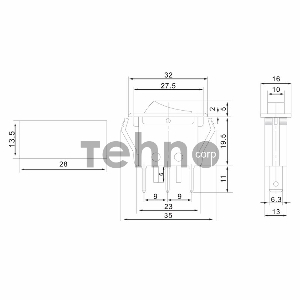 Выключатель клавишный 250V 15А (3с) ON-OFF красный  с подсветкой  REXANT