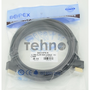 Кабель HDMI Behpex Gold Plated Connector, Ver1.4, Ultra Slim HDMI(19pin)/HDMI(19pin) (5м) феррит.кольца Позолоченные контакты