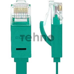 Патч-корд Greenconnect плоский прямой PROF  15.0m UTP медь, кат.6, зеленый, позолоченные контакты, 30 AWG, Premium ethernet high speed 10 Гбит/с, RJ45, T568B (GCR-LNC625-15.0m)
