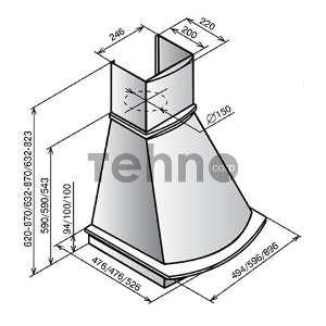 Вытяжка каминная Elikor Ротонда 60П-650-П3Л бежевый/бук светло-коричневый