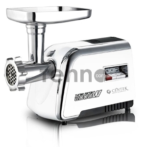 Мясорубка Centek CT-1602 2000W, нож+диски (3 шт) из литой стали, реверс, увеличен шнек (белый/хром)
