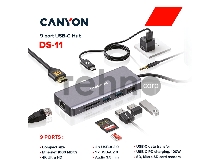 Мультипортовый хаб CANYON 9 in 1 USB C hub, with 1*HDMI: 4K*30Hz,1*Gigabit Ethernet,, 1*Type-C PD charging port, Max 100W PD input. 2*USB3.0,transfer speed up to 5Gbps. 1*USB 2.0, 1*SD, 1*3.5mm audio jack, cable 18cm, Aluminum alloy housing115*46*15 mm, 88.5g, Dark grey