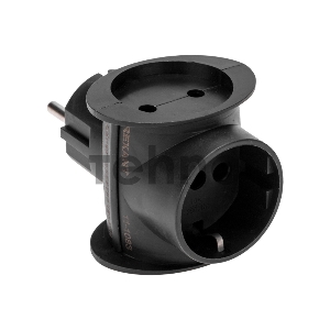 Тройник электрический универсальный 16 А одно гнездо с заземлением черный REXANT