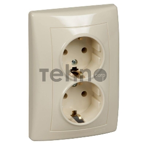 Розетка двойная c з/к, без шт, бежевый Розетка двойная c з/к, без шт, бежевый