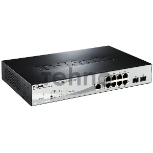 Управляемый коммутатор D-Link DGS-1210-10P/ME 2 уровня с 8 портами 10/100/1000Base-T с поддержкой PoE и 2 портами 1000Base-X SFP