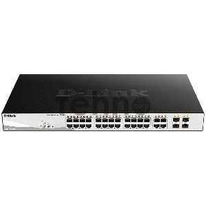 Коммутатор D-Link DGS-1210-28P/FL1A, L2 Managed Switch with 24 10/100/1000Base-T ports and 4 100/1000Base-T/SFP combo-ports (24 PoE ports 802.3af/802.3at (30 W), PoE Budget 193 W).8K Mac address, 802.3x Flow Co