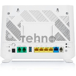 Роутер Wi-Fi  VDSL2/ADSL2+ Zyxel DX3301-T0, 2xWAN (GE RJ-45 и RJ-11), Annex A, profile 35b, 802.11a/b/g/n/ac/ax (600+1200 Мбит/с), EasyMesh, 4xLAN GE, 2xFXS, 1xUSB2.0