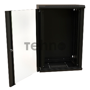 Шкаф коммутационный WRline (WR-TW-2245-GP-RAL9004) настенный 22U 600x450мм пер.дв.стекл 2 бок.пан. 60кг черный 370мм 1086мм IP20 сталь
