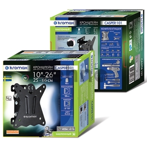 Кронштейн Kromax CASPER-101 black, для LED/LCD ТВ 10-26, 1 ст свободы, наклон +5°-15°, от стены 50 мм, max VESA 100x100 мм, max 15 кг