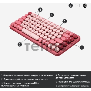 Клавиатура беспроводная Logitech POP KEYS, Heartbreaker Rose (M/N: YR0080/CU0021)