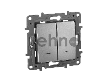 Выключатель двухклавишный с подсветкой/индикацией, автоматические клеммы, Etika, 10AX, 250В~, алюминий Выключатель двухклавишный с подсветкой/индикацией, автоматические клеммы, Etika, 10AX, 250В~, алюминий