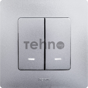 Выключатель двухклавишный с подсветкой/индикацией, автоматические клеммы, Etika, 10AX, 250В~, алюминий Выключатель двухклавишный с подсветкой/индикацией, автоматические клеммы, Etika, 10AX, 250В~, алюминий