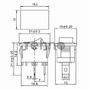 Выключатель клавишный 250V 6А (2с) ON-OFF красный  Mini  (RWB-201, SC-768)  REXANT