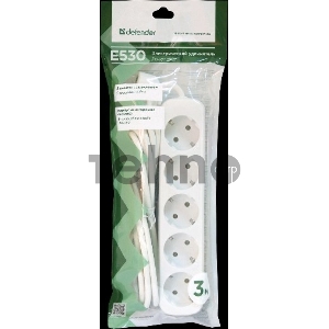 Удлинитель Defender E530 белый 3.0 м, 5 розеток