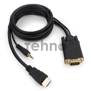 Кабель Cablexpert HDMI-VGA 19M/15M + 3.5Jack, 1.8м, черный, позол.разъемы, пакет (A-HDMI-VGA-03-6)