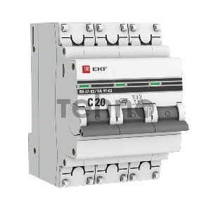 Автоматический выключатель EKF mcb4763-3-20C-pro 3P 20А (C) 4,5kA ВА 47-63 EKF PROxima