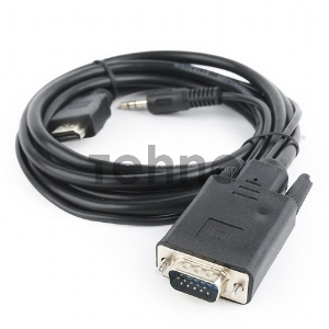 Кабель Cablexpert HDMI-VGA 19M/15M + 3.5Jack, 1.8м, черный, позол.разъемы, пакет (A-HDMI-VGA-03-6)