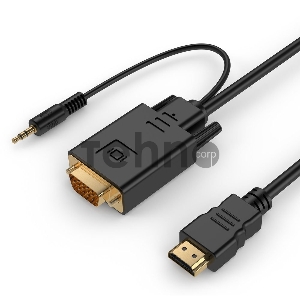 Кабель Cablexpert HDMI-VGA 19M/15M + 3.5Jack, 3м, черный, позол.разъемы, пакет (A-HDMI-VGA-03-10)