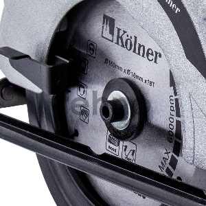 Пила дисковая KOLNER KCS 160/1300(Пила дисковая 160/1300 Вт, 4800 об/мин, диаметр диска 160 мм,, посадка 20 мм, глубина пропила 55мм, угол накл 45 град, шнур 2м, вес 3,6кг.)