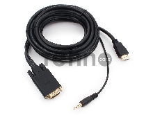 Кабель Cablexpert HDMI-VGA 19M/15M + 3.5Jack, 5м, черный, позол.разъемы, пакет (A-HDMI-VGA-03-5M)