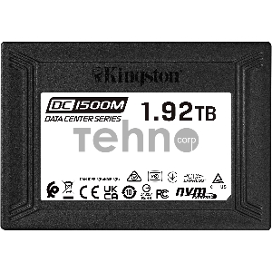 Твердотельный накопитель Kingston DC1500M, 1920GB, SSD, U.2, NVMe, PCIe 3.0 x4, 3D TLC, R/W 3300/2700MB/s, IOPs 510 000/220 000, 3500TBW, DWPD 1 (5 лет)