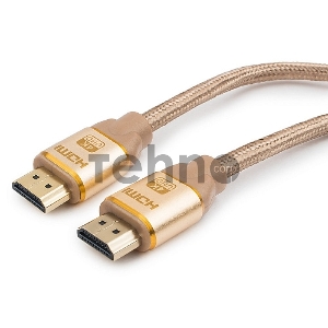Кабель HDMI Cablexpert, серия Gold, 1 м, v1.4, M/M, золотой, позол.разъемы, алюминиевый корпус, нейлоновая оплетка, коробка