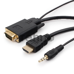 Кабель Cablexpert HDMI-VGA 19M/15M + 3.5Jack, 10м, черный, позол.разъемы, пакет (A-HDMI-VGA-03-10M)