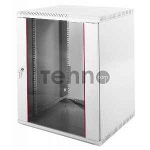 Шкаф телеком. настенный разборный 15U (600х650) дверь стекло, цвет серый RAL 7035