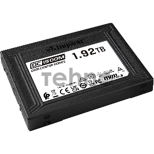 Твердотельный накопитель Kingston DC1500M, 1920GB, SSD, U.2, NVMe, PCIe 3.0 x4, 3D TLC, R/W 3300/2700MB/s, IOPs 510 000/220 000, 3500TBW, DWPD 1 (5 лет)