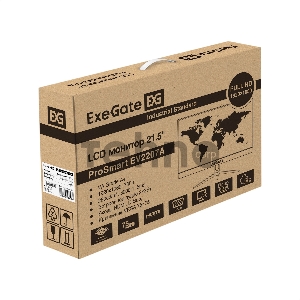 Монитор безрамочный с аудио 21.5 ExeGate EX294343RUS ProSmart EV2207A (VA LED Grade A+, FHD, 1920x1080, 16:9, 280cd/m2, 3000:1, 178°/178°, 5ms, Speakers, D-Sub, HDMI, кабель HDMI 1.5м, VESA, регулировка наклона, черный)