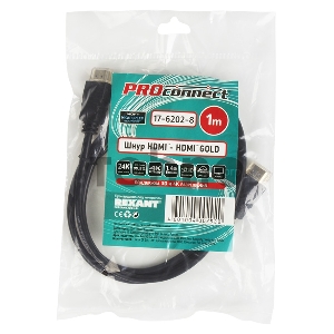 Кабель Proconnect (17-6202-8) Шнур HDMI - HDMI gold 1М без фильтров (PE bag)