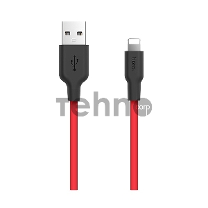 Кабель USB 2.0 hoco X21, силиконовая оплетка, AM/Lightning M, черно-красный, 1м
