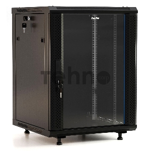 Шкаф коммутационный Hyperline (TWB-FC-1566-GP-RAL9004) напольный 15U 600x600мм пер.дв.стекл 60кг черный IP20 сталь