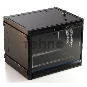 Шкаф коммутационный Hyperline (TWB-FC-1566-GP-RAL9004) напольный 15U 600x600мм пер.дв.стекл 60кг черный IP20 сталь