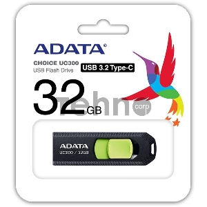 Флеш Диск A-Data 32Gb Type-C UC300 ACHO-UC300-32G-RBK/GN USB3.2 черный/зеленый Флеш Диск A-Data 32Gb Type-C UC300 ACHO-UC300-32G-RBK/GN USB3.2 черный/зеленый