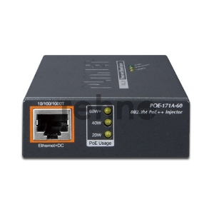 Инжектор Single-Port 10/100/1000Mbps 802.3bt Ultra PoE Injector (60 Watts, Legacy mode support, PoE Usage LED) -w/external power adapter Инжектор Single-Port 10/100/1000Mbps 802.3bt Ultra PoE Injector (60 Watts, Legacy mode support, PoE Usage LED) -w/external power adapter