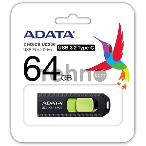 Флеш Диск A-Data 64Gb Type-C UC300 ACHO-UC300-64G-RBK/GN USB3.2 черный/зеленый