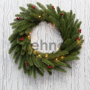 Еловый венок с ягодами и гирляндой NEON-NIGHT Ø 45 см, 20 LED, 2 х АА, литой, теплое белое свечение
