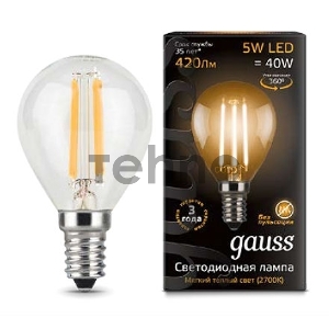 Лампа светодиодная GAUSS 105801105  LED Filament globe Е14 5Вт 2700k 1/10/50