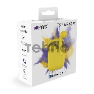 Наушники HIPER Беспроводные наушники HIPER TWS AIR Soft Bluetooth 5.0 гарнитура Li-Pol 2x50mAh+300mAh, Желтый