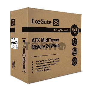 Корпус Miditower ExeGate Mistery Z4-NPX700 White (ATX, БП 700NPX с вент. 12см, 2*USB+1*USB3.0, HD аудио, белый, вент. 12 см с RGB подсветкой, пылевые фильтры, боковая панель - закаленное стекло)
