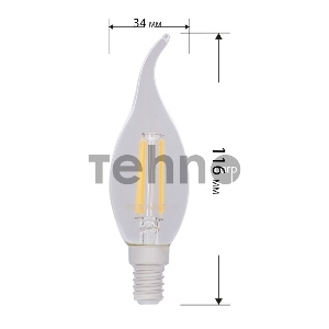 Лампа филаментная REXANT Свеча на ветру CN37 7.5 Вт 600 Лм 4000K E14 диммируемая, прозрачная колба