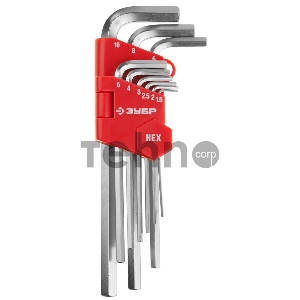 Набор ЗУБР Ключи МАСТЕР имбусовые длинные, Cr-V, сатинированное покрытие, пластик. держатель, HEX 1,5-10мм, 9 пред [27460-2_z02]