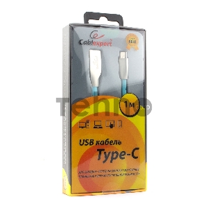 Кабель USB 2.0 Cablexpert CC-G-USBC01Bl-1M, AM/Type-C, серия Gold, длина 1м, синий, блистер