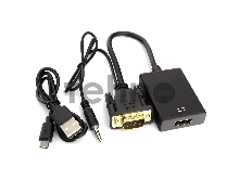 Переходник VGA (M)-HDMI (F) Cablexpert A-VGA-HDMI-01, 19M/15F, длина 15см, аудиовыход Jack 3,5 (M), питание от USB