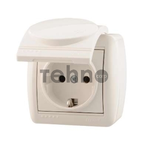 Розетка 1-м ОП Ната с защ. крышкой керам. с заземл. бел. Lezard 710-0200-123