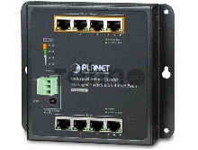 Индустриальный коммутатор Planet IP30, IPv6/IPv4, 8-Port 1000TP Wall-mount Managed Ethernet Switch with 4-Port 802.3AT POE+ (-40 to 75 C), dual redundant power input on 48-56VDC terminal block and power jack, SNMPv3, 802.1Q VLAN, IGMP Snooping, SSL, SSH, ACL
